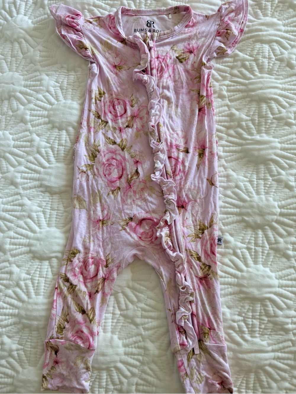 Bums & Roses Pink Floral Ruffle One-Piece Bodysuit